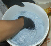 Wearing your gloves measure out the alginate into a bowl. Wearing your gloves measure out the alginate into a bowl.